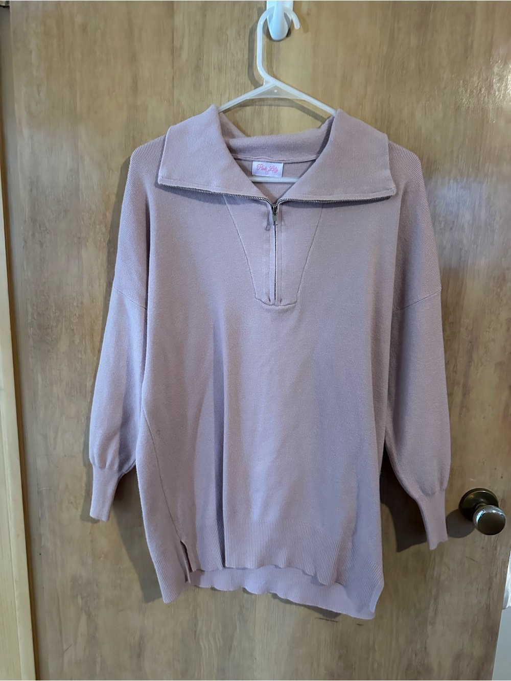 Pink Lily Mauve Zip-Front Pullover Sweater